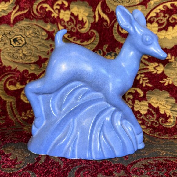 Vtg Niloak Deer Planter Vase Art Deco 1930s Ozark Blue Matte Pottery 8 1/4 inch - Picture 3 of 10